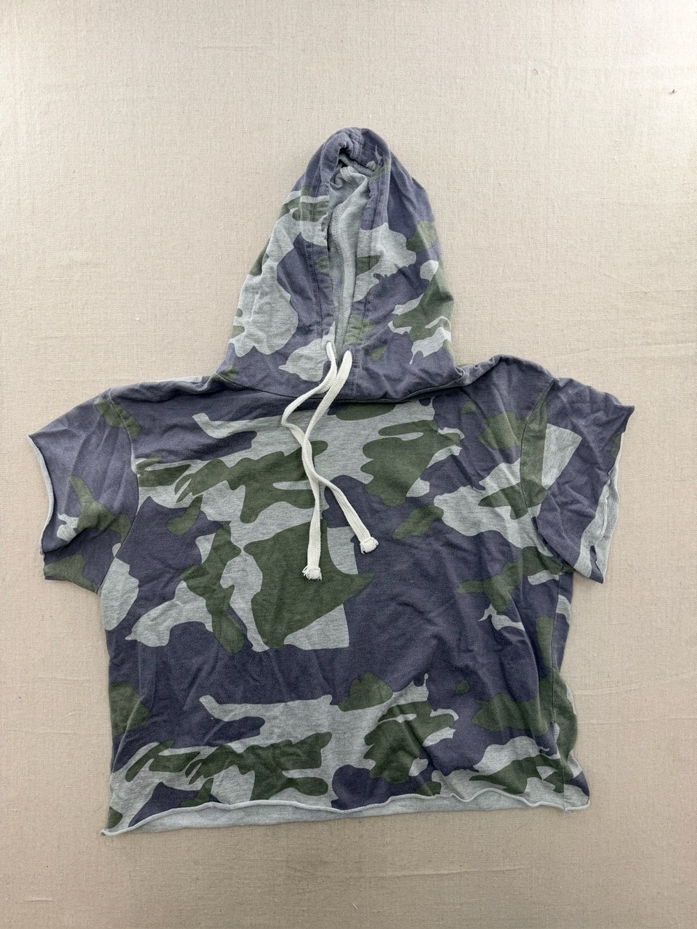 Camo Hooded Short Sleeve Sweatshirt - Green/Grey